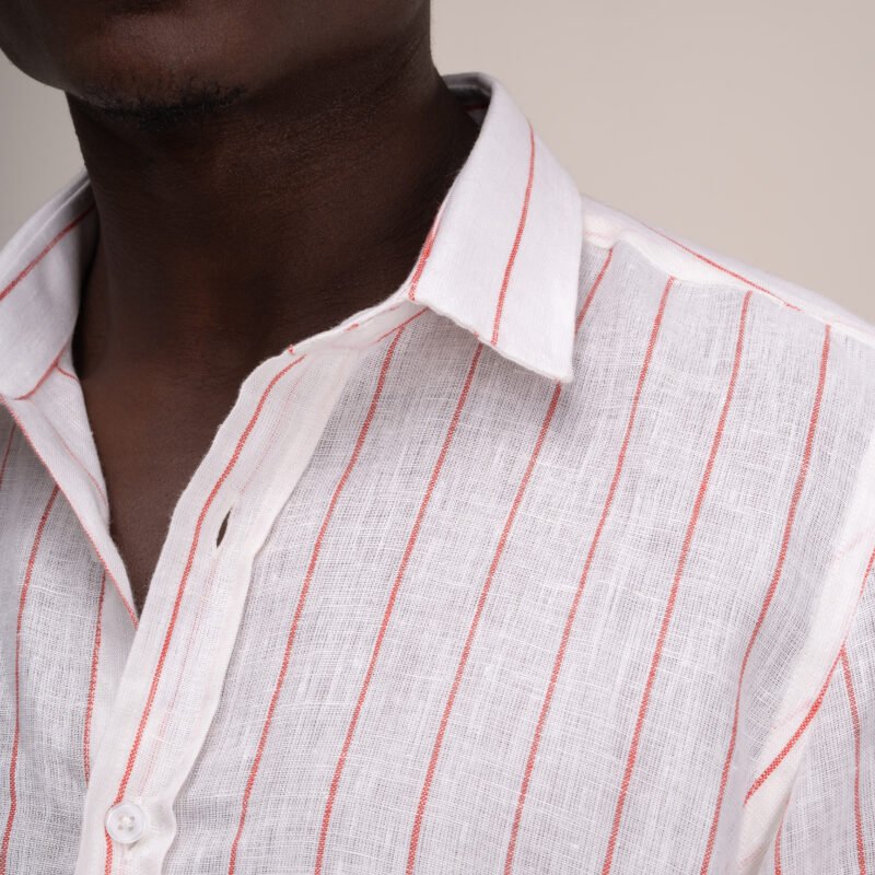 Camisa Linho Branco com Listras Vermelhas MD'MOR — Linho Egípcio