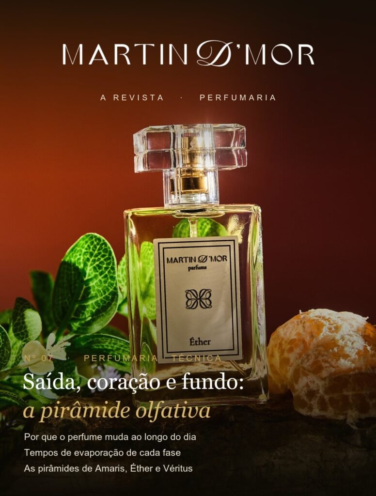 Capa da Revista Martin D' Mor Nº 07 — Notas de saída, coração e fundo: a pirâmide olfativa e a evaporação
